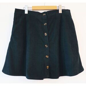 A-line Mini Skirt Corduroy Button Front Green XL